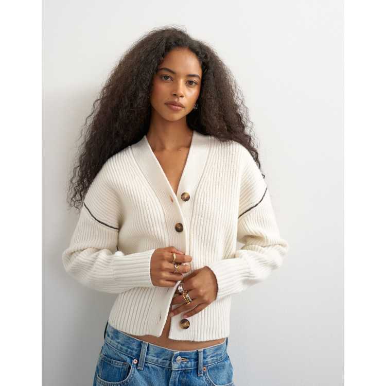 Topshop knit v-neck button front cardigan in ivory | ASOS
