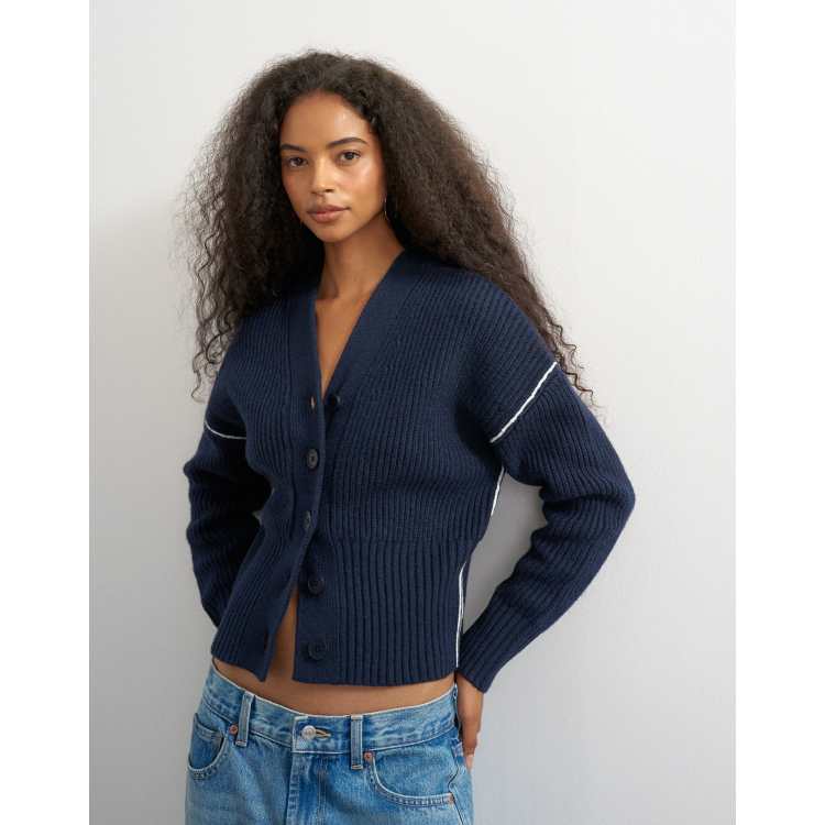 Topshop knit v-neck button front cardigan in midnight | ASOS