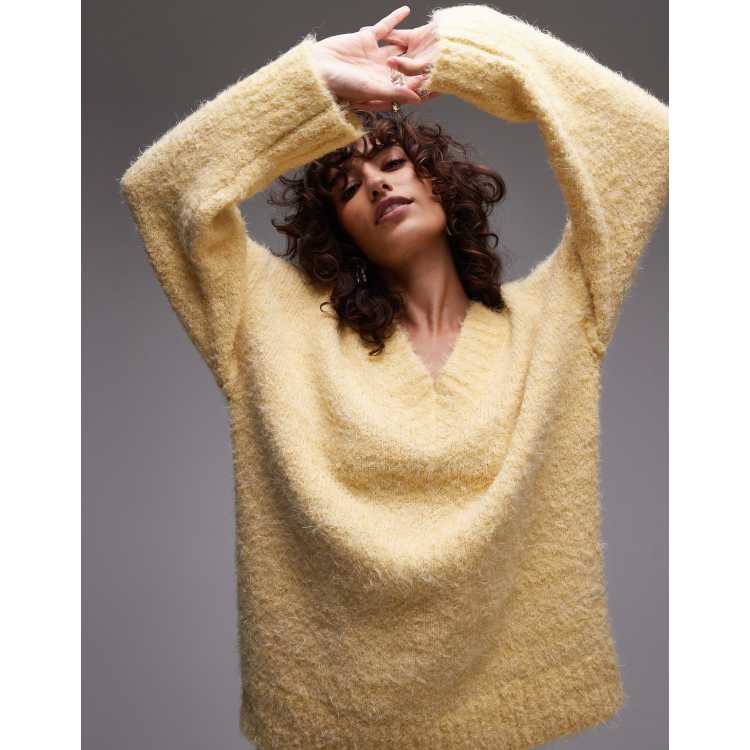 Topshop knit V-neck fluffy oversized sweater in lemon - part of a