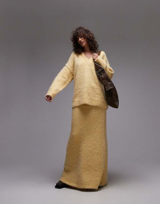 Topshop knit V-neck fluffy oversized sweater in lemon - part of a set, 2 of 4