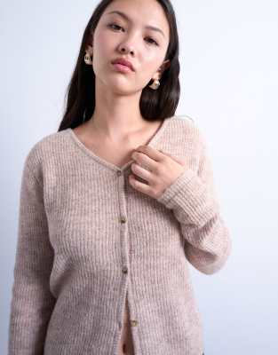Topshop Knit V-neck Ribbed Cardigan In Pink