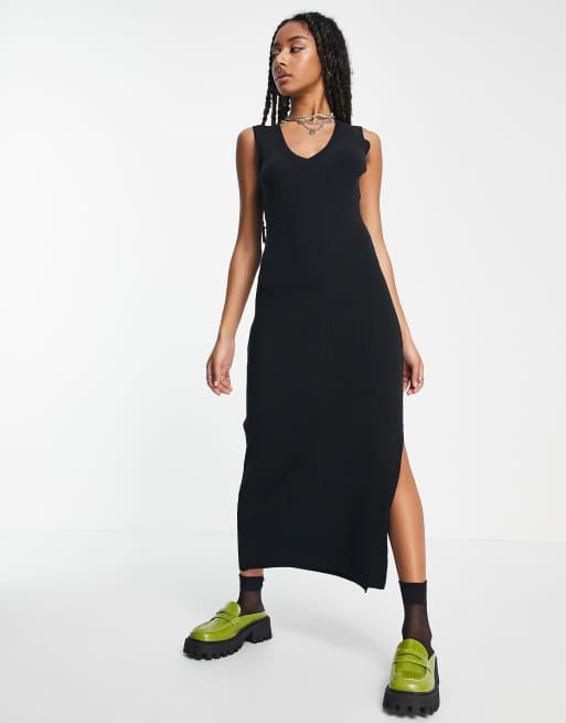 knit Vneck sleeveless dress in black ASOS