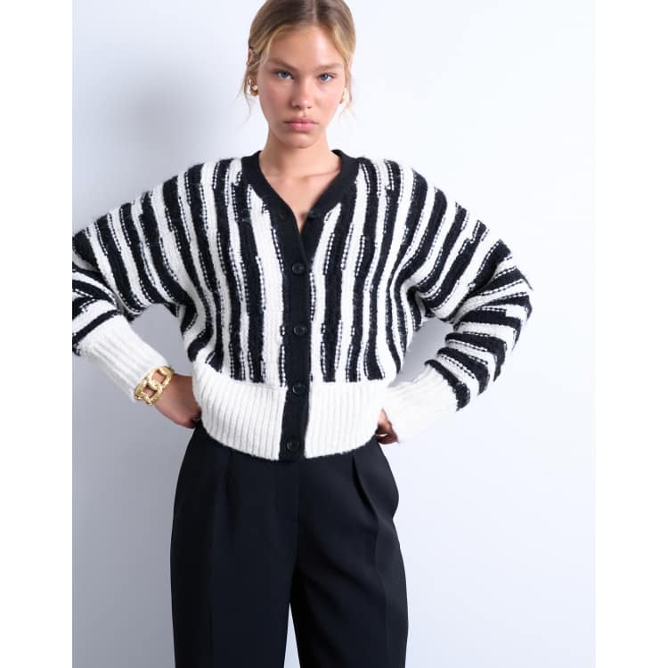 Topshop knit vertical stripes cardigan in black and white | ASOS