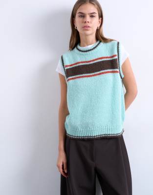 Topshop Knit Vintage Striped Sweater Vest In Blue
