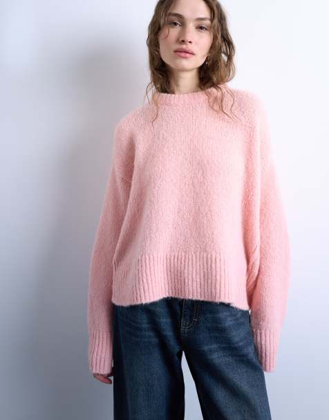 Topshop knit wool blend fluffy ultimate sweater in pink - view 1