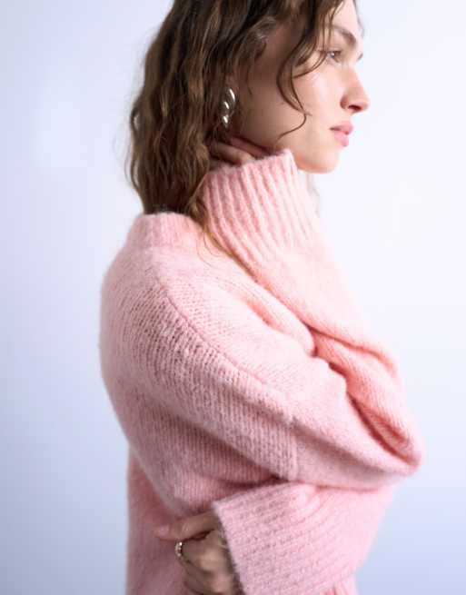 Topshop knit wool blend fluffy ultimate sweater in pink