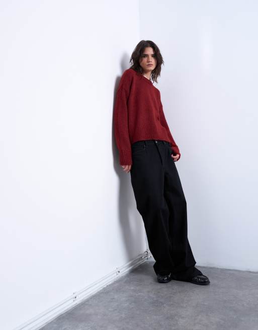 Topshop knit wool blend fluffy ultimate sweater in red