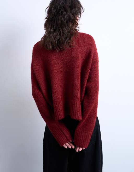 Topshop knit wool blend fluffy ultimate sweater in red
