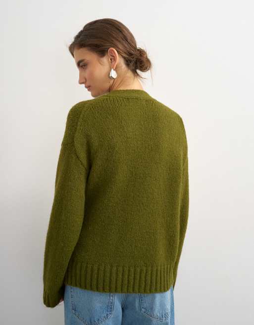 Topshop knit wrap boxy cardigan with wool in moss, 4 of 4
