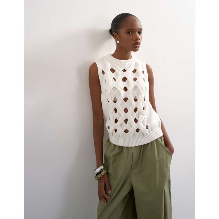 Topshop knitted 3D tank in ivory | ASOS