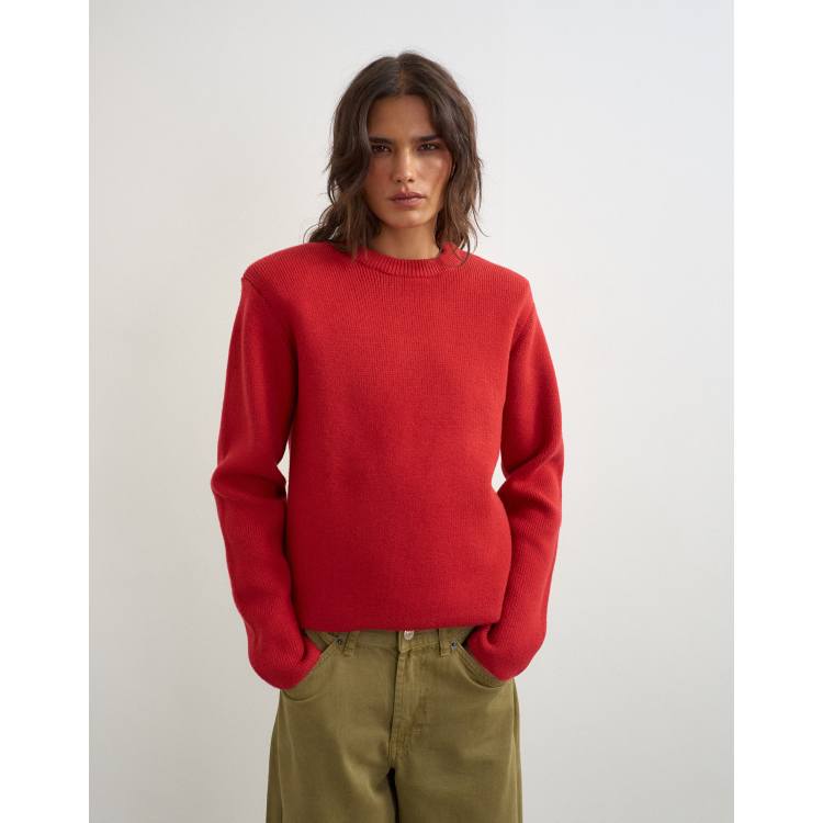 Topshop knitted all needle shoulder padded sweater in red | ASOS
