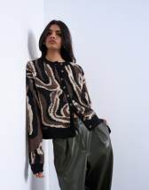 Topshop knitted animal pattern cardigan in brown