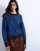 Topshop knitted animal print cardigan in blue