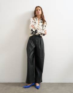 Knitted animal print sheer henley top in ivory