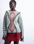 [Topshop] Topshop knitted argyle embroidered jumper in green XS GREEN