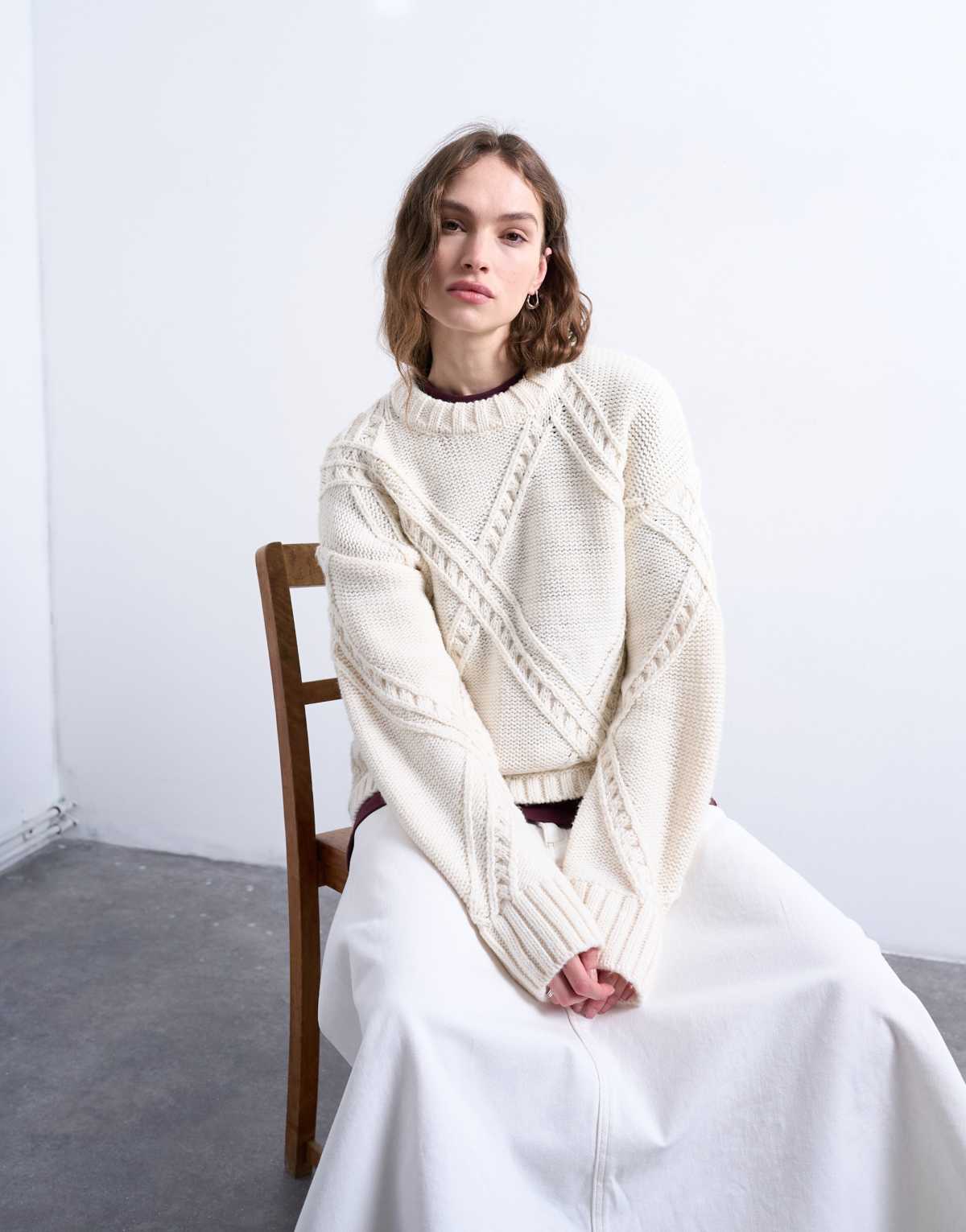 Topshop knitted argyle jumper in cream