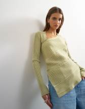 Topshop knitted asymmetric longline ribbed top in pistachio