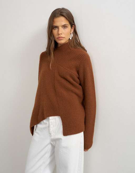 Topshop knitted asymmetric panel jumper in gingerbread, 2 of 4