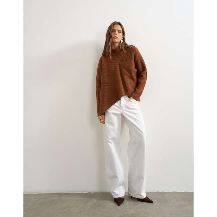 Topshop knitted asymmetric panel sweater in gingerbread | ASOS
