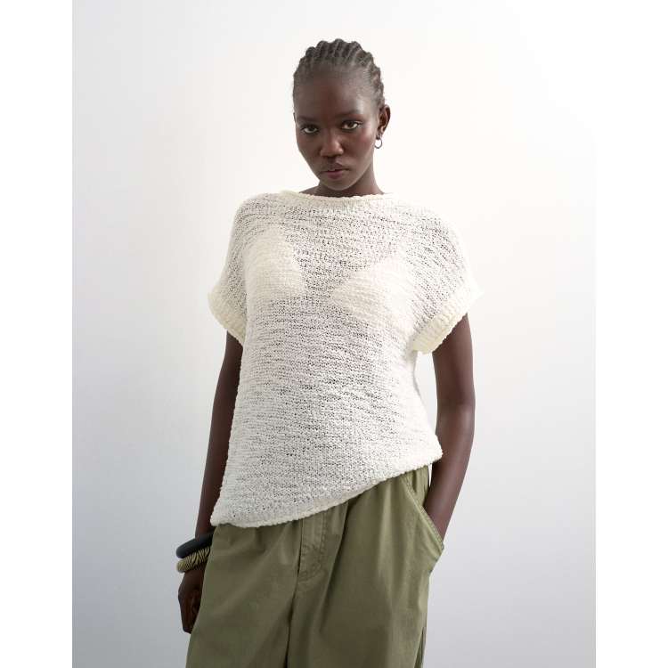 Topshop knitted asymmetric top in ivory | ASOS