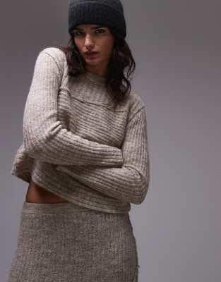 Topshop Knitted Asymmetric Top In Oat - Part Of A Set-neutral