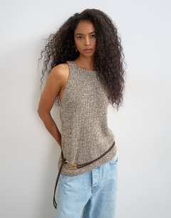 Knitted asymmetric vest in khaki