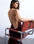 [Topshop] Topshop knitted backless halter neck dress in red M Red