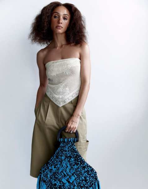 Topshop knitted bandana top in off white - view 1