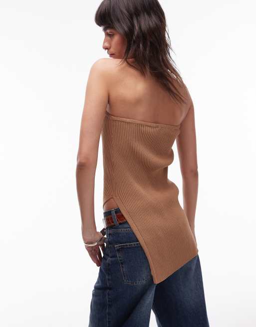 Topshop knitted bandeau in camel (part of a set), 3 of 4