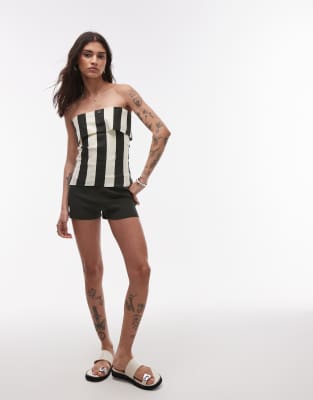 Topshop Knitted Bandeau Top In Multi
