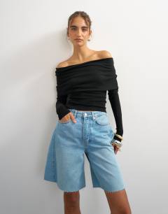 Knitted bardot top in black