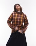 [Topshop] Topshop knitted blurred check relaxed longline jumper in brown-Multi S MULTI