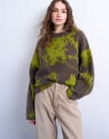 [Topshop] Topshop knitted blurred floral jumper in green S Green