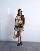 Topshop knitted blurred floral jumper in neutral