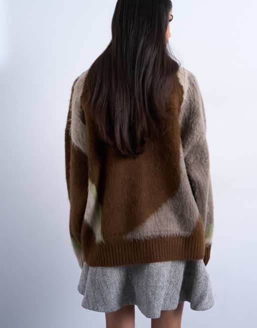 Topshop knitted blurred floral jumper in neutral, 3 of 4