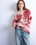 [Topshop] Topshop knitted blurred floral jumper in pink XS Pink