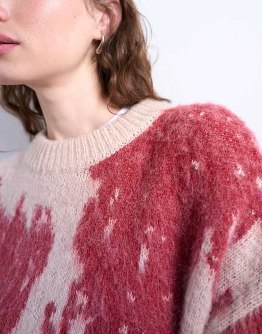 Topshop knitted blurred floral jumper in pink, 4 of 4