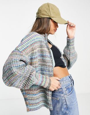 Topshop knitted bomber jacket in multi