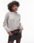 [Topshop] Topshop knitted boucle crew jumper in light grey L Light grey