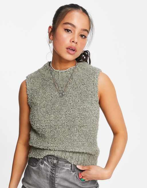 Topshop knitted boucle singlet in green
