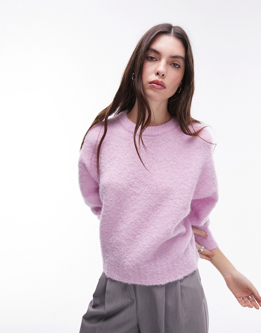 Topshop knitted boxy boucle jumper in lilac-Purple