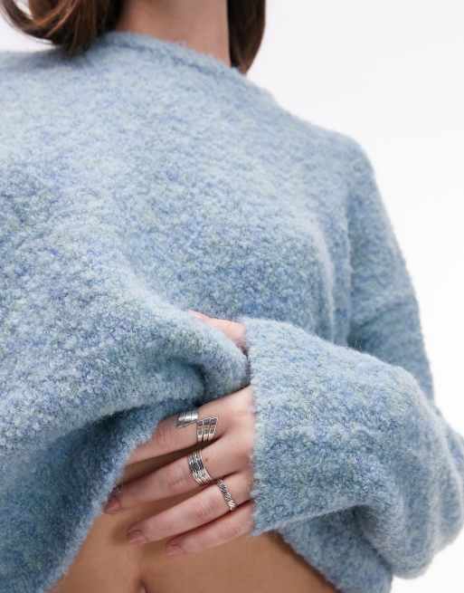 Topshop knitted boxy boucle sweater in light blue, 3 of 4