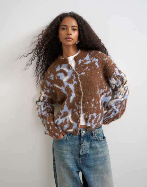 Topshop knitted boxy floral cardigan in multi - view 1