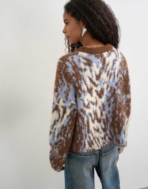 Topshop knitted boxy floral cardigan in multi, 3 of 4