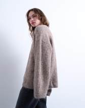 Topshop knitted boxy fluffy crew oversized jumper in coffee