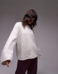 [Topshop] Topshop knitted boxy fluffy crew oversized jumper in oat-Neutral XS Oat