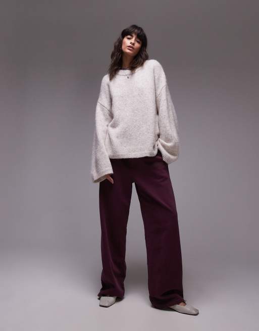 Topshop knitted boxy fluffy crew oversized sweater in oat