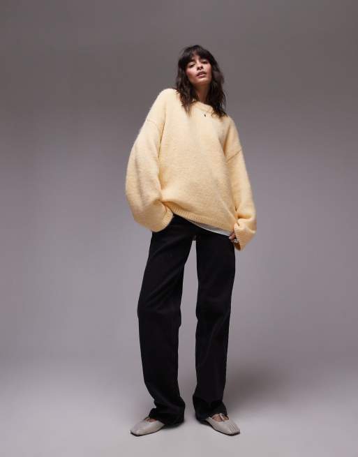 Topshop knitted boxy fluffy crew oversized sweater in