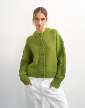 Topshop knitted boxy pointelle deep rib cardigan in green