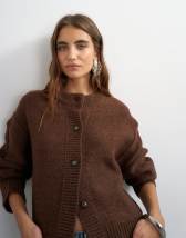 Topshop knitted boxy pointelle deep rib cardigan in pecan